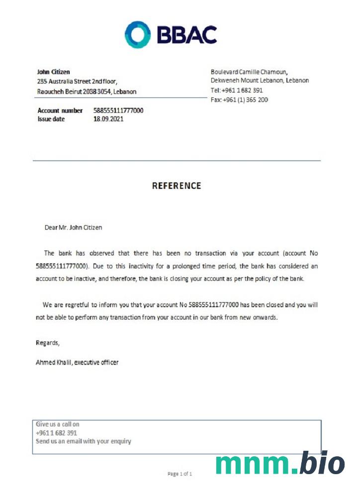 Przykład odniesienia do zamknięcia Libanu BBAC w formatach Word i PDF